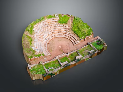 Ancient Amphitheater Ruins With Semicircular Stone Seats And Grass Covered Areas 3d model