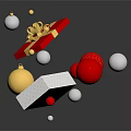 Household Living Supplies Red Gift Box With Gold Ribbon And Decorative Balls