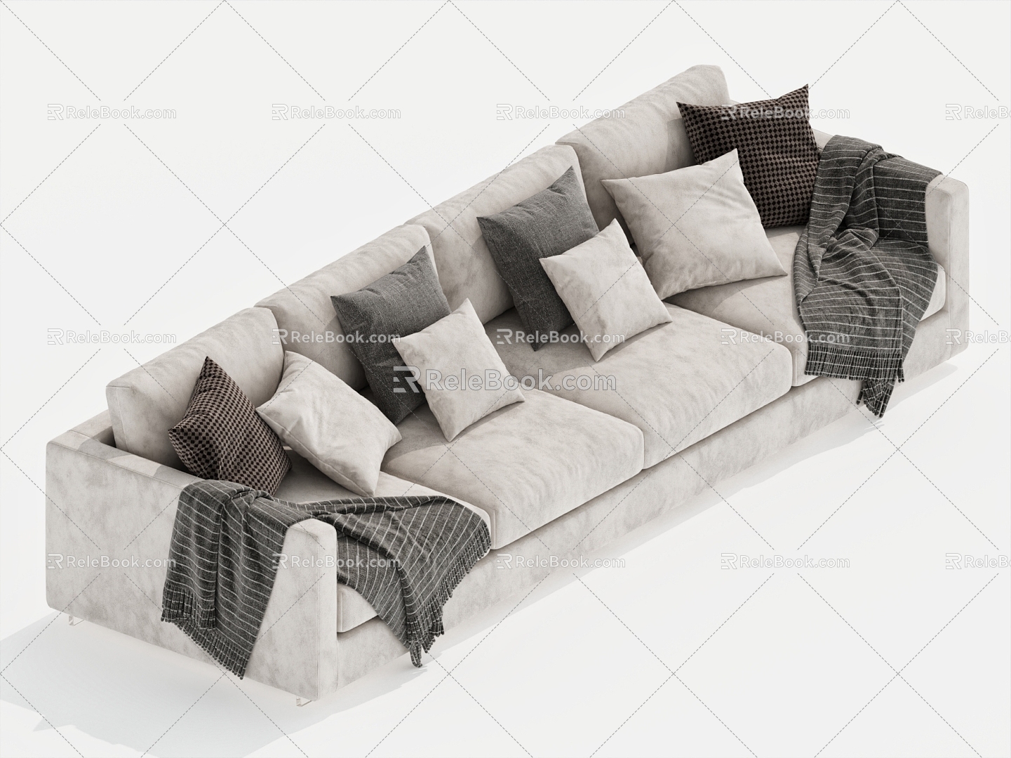 Double sofa three-seat sofa pillow 3d model