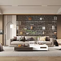 Modern Living Room Interior With Sofa Coffee Table Decorative Wall Floor Lamp And Accent Chair