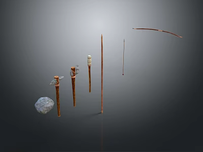 Ancient Primitive Weapons Collection With Stone Axes Wooden Spears And Arrowheads 3d model