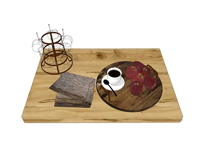 Fresh Red Fruits Platter on Wooden Tray with Coffee Cup Coasters and Wine Glass Holder 3d model