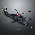 Black Low Poly Helicopter Model With Geometric Shapes Rotors And Yellow Tail On Dark Background
