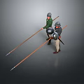 Two Medieval Warriors In Armor Holding Long Spears And Metal Shields 3d model