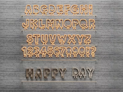 Decorative Lighting Combinations With Alphabet Numbers And Happy Day Phrase Designs 3d model