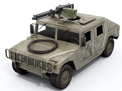 Military Green Off Road Utility Vehicle With Roof Mounted Weapon Heavy Duty Tires And Armor 3d model