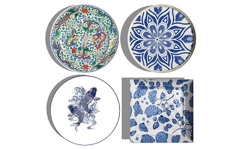 New Chinese Plate Wall Decorations Dishes Set 3d model