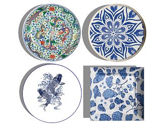 New Chinese Plate Wall Decorations Dishes Set 3d model