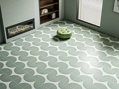 Geometric Patterned Floor Tiles In Modern Living Room 3d model