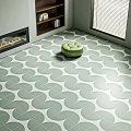 Geometric Patterned Floor Tiles In Modern Living Room