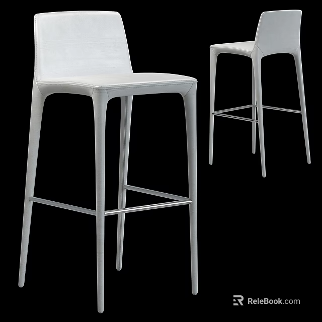 Modern White Bar Stool with Sleek Design and Tall Metal Legs for Kitchen or Bar 3d model 