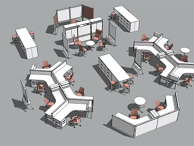Modern Office Desks With Cubicle Workstations Office Chairs And Storage Cabinets 3d model