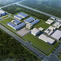 Industrial Factory Complex With Multiple Buildings Green Spaces And Road Network Layout 3d model