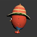 Red 3D Cartoon Game Movie Character With Straw Hat Green Rim Blue Shorts Red Shoes