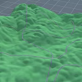 Green Undulating Terrain Sculpture Carving With Gray Lines And Blue Sky