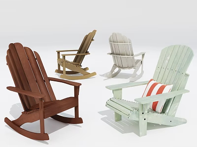 Wooden Adirondack Leisure Chairs in Brown White Light Green Featuring Striped Cushion 3d model