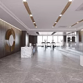 Modern Gym Interior With Marble Reception Desk Fitness Equipment Wooden Walls And Ceiling Lights