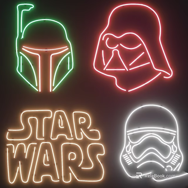 Star Wars Neon Signs Featuring Mandalorian Darth Vader And Stormtrooper Helmets 3d model 