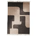 Square Area Rug With Geometric Pattern In Brown And Beige Tones And Fringed Edges