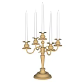 Brass Candelabra With Five White Candles Classic Vintage Design And Sturdy Base