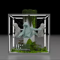 Art Installation Featuring Transparent Cube Frame Green Trunk Moss And White Figures 3d model