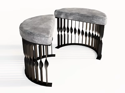 Modern Curved Stools With Gray Padded Seats And Black Metal Geometric Frames 3d model