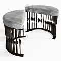 Modern Curved Stools With Gray Padded Seats And Black Metal Geometric Frames