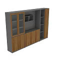 Wooden Bookcase Design With Glass Door Cabinets Open Shelves Gray Panel And Storage