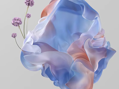 Purple Flowers With Soft Flowing Blue And Pink Fabric In Artistic 3d model