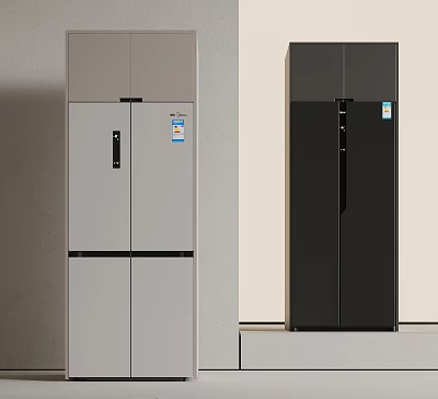 Modern Gray and Black Refrigerator Cabinet Design with Sleek Double Doors for Home Kitchen Interior 3d model