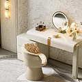 Elegant White Dressing Table With Round Mirror Leopard Print Chair And Flower Vase