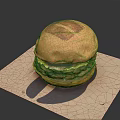 Delicious Juicy Burger With Toasted Bun Egg Patty And Fresh Veggies On Brown Paper