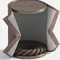 Round Storage Ottoman With Leather And Fabric Upholstery Open Top Inner Curved Compartments