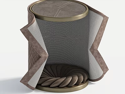 Round Storage Ottoman With Leather And Fabric Upholstery Open Top Inner Curved Compartments 3d model