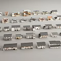 Diverse Miniature House Models Showcasing Various Architectural Designs Arranged Neatly On Gray Surface
