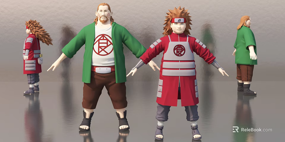 Game And Movie Characters Wearing Green Red Coats With Food Sand Symbols 3d model 