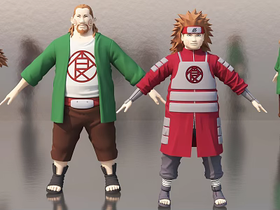 Game And Movie Characters Wearing Green Red Coats With Food Sand Symbols 3d model