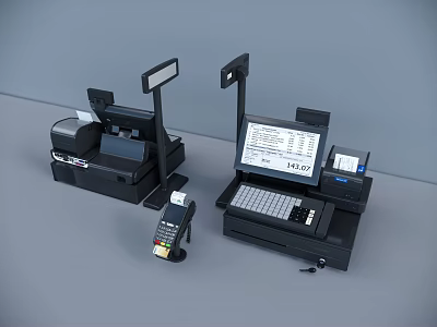 Commercial Equipment Including POS System Cash Register And Credit Card Reader 3d model