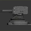 Futuristic Mechanical Automated Turret Weapon With Rotating Base Twin Barrels And Metallic Armor