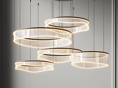Modern Multiple Circular Ring Shaped Chandelier With Illuminated Hanging Sleek Design 3d model