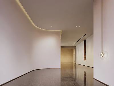 Spacious Hotel Corridor Featuring Warm Ambient Lighting Smooth Polished Floor And Minimalist Wall Decor 3d model