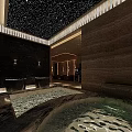 Luxurious SPA Sauna Interior With Stone Walls Bathtubs Water Features And Starry Ceiling