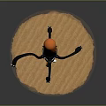 Orange Mechanical Robot With Octopus Like Tentacles Standing On Sandy Surface