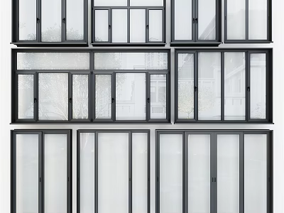 Multiple Contemporary Black Aluminum Casement Windows With Clear Glass And Stylish Frame Design 3d model