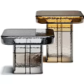 Modern Two Piece Glass Coffee Table With Smoke Amber Textured Base Design