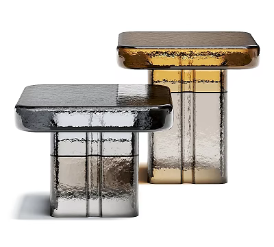 Modern Two Piece Glass Coffee Table With Smoke Amber Textured Base Design 3d model