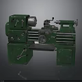 Vintage Green Lathe Machine Tool With Control Levers And Metal Bed