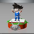 Cartoon Character Boy In Blue Outfit Standing On Red Base With Horned Creature Head