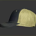 Casual Navy Blue Front Yellow Mesh Back Baseball Cap With White Stitched Brim