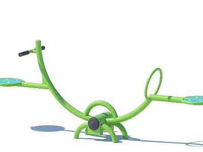 Garden Ornament Outdoor Seesaw Fitness Equipment With Green Metal Frame And Blue Pads 3d model
